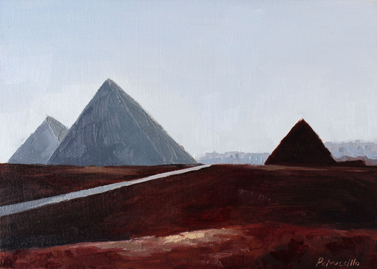 oil painting of the pyramids of giza in egypt