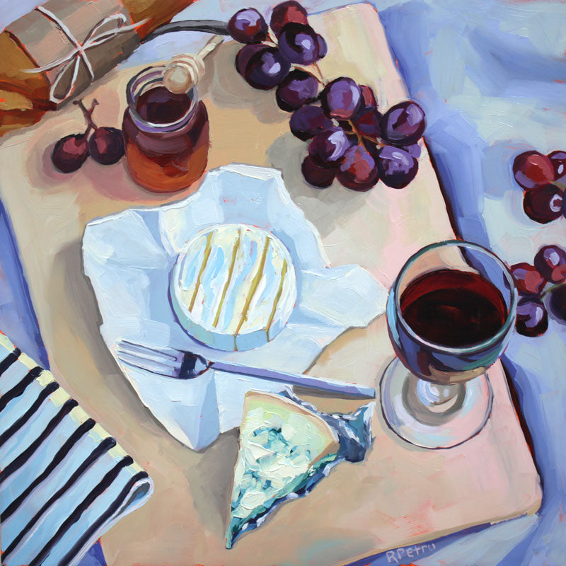 wine, cheese and grapes