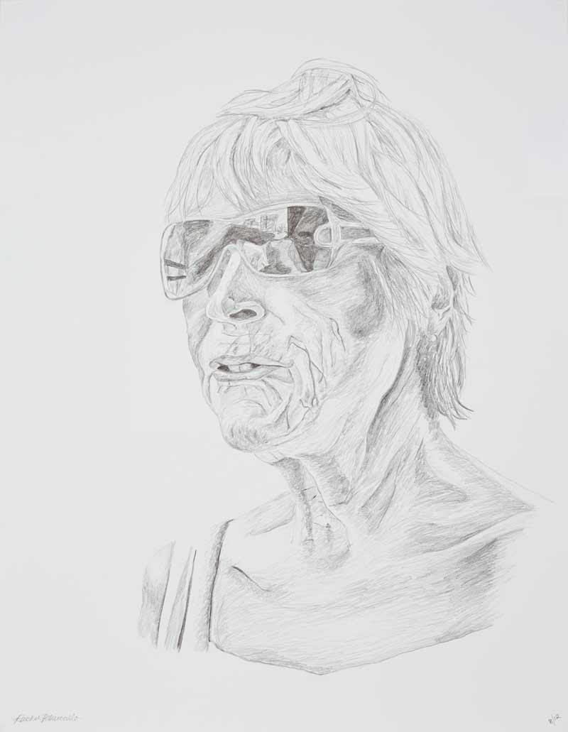 Portrait drawing of an older woman wearing sunglasses, Long Island, New York. Copyright Rachel Petruccillo