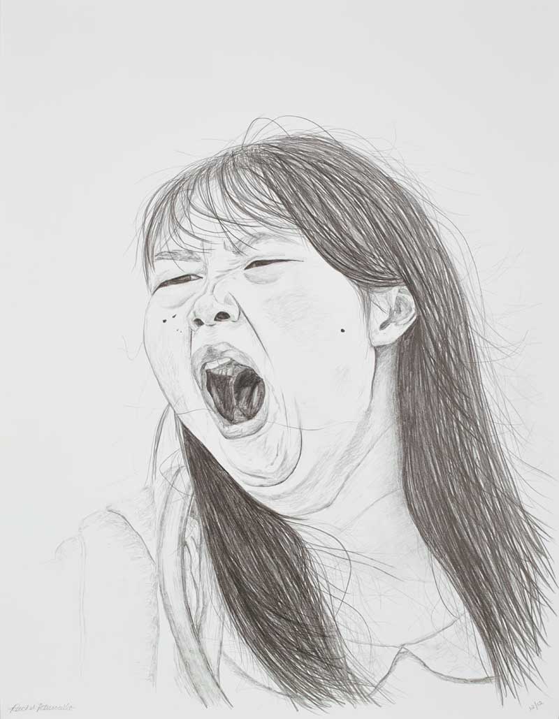 Large portrait drawing of a young Chinese woman yawning, Hong Kong. Copyright Rachel PetruccilloWalking the Avenue of Stars, Hong Kong (20x26 inches, graphite on paper)