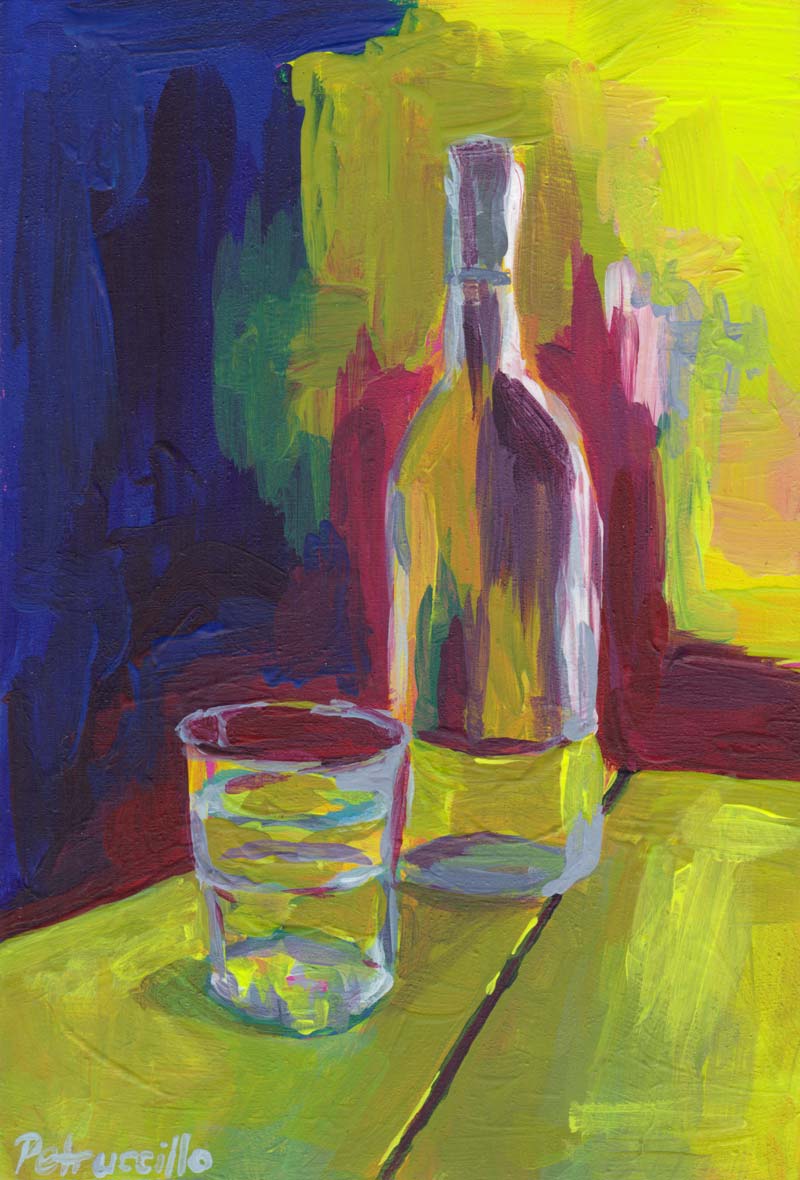 painting of a glass with carafe of water