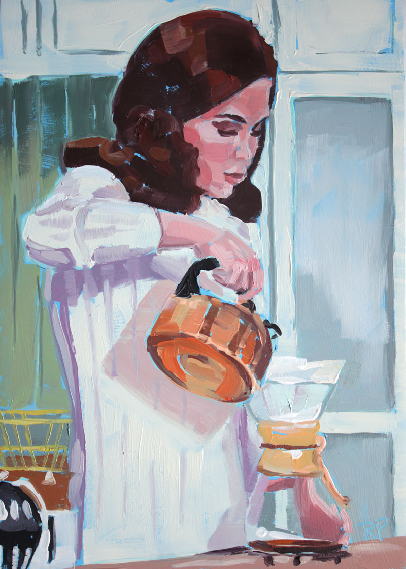 Mary making coffee